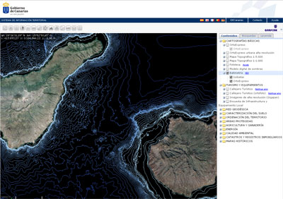 Servicio de isóbatas (IEO) en el visor de IDECanarias
